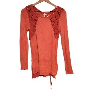 Free People Orange Crochet Lace Up Top Size XS